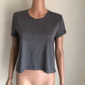 Adidas Gray Elastic T-Shirt Women’s Size S Activewear Short Sleeves Dri-Fit Logo